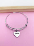Silver Initial Heart Initial I Love You Charm Bracelet Anniversary Engagement Gift Idea Personalized Customized Jewelry, D413