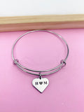 Silver Initial Heart Initial I Love You Charm Bracelet Anniversary Engagement Gift Idea Personalized Customized Jewelry, D413