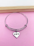 Silver Initial Heart Initial I Love You Charm Bracelet Anniversary Engagement Gift Idea Personalized Customized Jewelry, D413