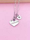 Silver Heart 'I Love You' Necklace, Personalized Initial Charm