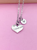 Silver Heart 'I Love You' Necklace, Personalized Initial Charm