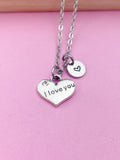 Silver Heart I Love You Charm Necklace Anniversary Engagement Gift Idea Personalized Customized Jewelry, N563