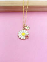 Gold Red Ladybug on Daisy Flower Charm Necklace Gift Ideas Personalized Customized Made to Order Jewelry, N2272