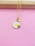Gold Red Ladybug on Daisy Flower Charm Necklace Gift Ideas Personalized Customized Made to Order Jewelry, N2272