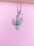 Silver Cactus Charm Necklace Gift Idea Personalized Customized Jewelry, N88