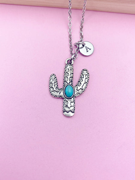Silver Cactus Charm Necklace Gift Idea Personalized Customized Jewelry, N88