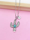 Silver Cactus Charm Necklace Gift Idea Personalized Customized Jewelry, N88