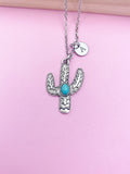 Silver Cactus Charm Necklace Gift Idea Personalized Customized Jewelry, N88