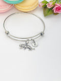 Silver Tiger Charm Bangle Bracelet, Personalized Initial Charm
