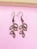 Bronze or Silver Leaf Charm Earrings Bridesmaid Gifts Ideas Personalized Customized Made to Order Jewelry, N5483