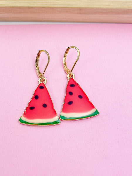 Gold Red Watermelon Charm Earrings Best Friends Gifts Ideas Personalized Customized Made to Order Jewelry, AN2099