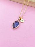 Gold Labradorite Necklace, Personalized Initial Charm, Dainty Jewelry, N3425