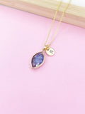 Gold Labradorite Necklace, Personalized Initial Charm, Dainty Jewelry, N3425
