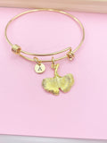 Gold Gingko Ginkgo Leaf Charm Bracelet Nature Gifts Ideas Personalized Customized Monogram Made to Order Jewelry, N5484