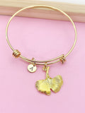 Gold Gingko Ginkgo Leaf Charm Bracelet Nature Gifts Ideas Personalized Customized Monogram Made to Order Jewelry, N5484