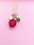Gold Strawberry Necklace, May Natural Emerald Gemstone Personalized Customized Monogram Made to Order Jewelry, 5N4983