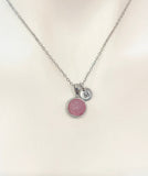 Silver Pink Druzy Agate Charm Necklace, N5259P