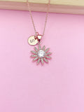 Rose Gold Daisy Necklace, Initial Charm, Bridesmaid Jewelry