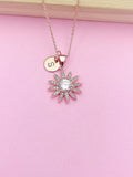 Rose Gold Daisy Necklace, Initial Charm, Bridesmaid Jewelry
