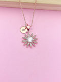 Rose Gold Daisy Flower Charm Necklace Bridesmaid Wedding Gift Ideas, Personalized Customized Made to Order Jewelry, AN5470