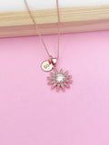 Rose Gold Daisy Flower Charm Necklace Bridesmaid Wedding Gift Ideas, Personalized Customized Made to Order Jewelry, AN5470