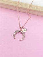 Rose Gold Crescent Moon Charm Necklace Bridesmaid Wedding Gift Ideas Personalized Customized Made to Order Jewelry, N2730