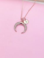 Rose Gold Crescent Moon Charm Necklace Bridesmaid Wedding Gift Ideas Personalized Customized Made to Order Jewelry, N2730