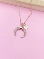 Rose Gold Crescent Moon Charm Necklace Bridesmaid Wedding Gift Ideas Personalized Customized Made to Order Jewelry, N2730