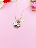 Gold Cupcake Charm Necklace Baker Bakery Shop Gift Ideas Personalized Customized Jewelry, AN4341