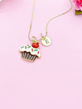 Gold Cupcake Charm Necklace Baker Bakery Shop Gift Ideas Personalized Customized Jewelry, AN4341