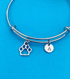 Silver Pet Paw Print Charm Bracelet Gifts Ideas, Personalized Customized Monogram Made to Order Jewelry, AN155