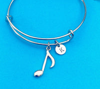 Silver Music Melody Note Charm Bracelet Gifts Ideas, Personalized Customized Monogram Made to Order Jewelry, AN4091