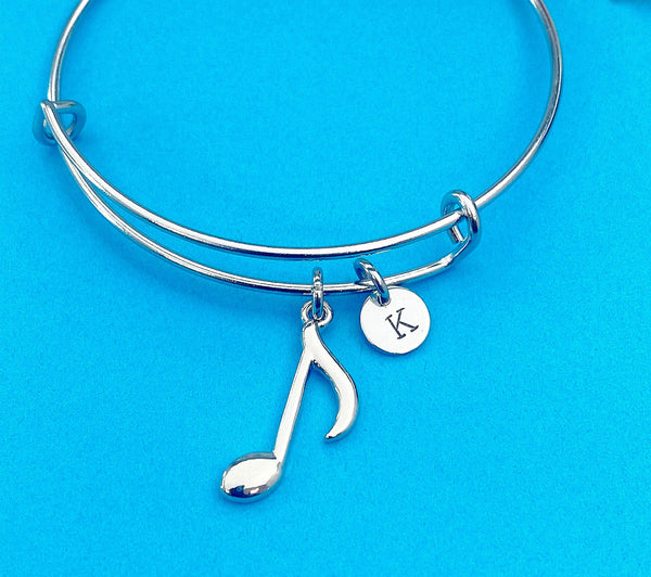 Silver Music Melody Note Charm Bracelet Gifts Ideas, Personalized Customized Monogram Made to Order Jewelry, AN4091