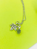 Silver Pinecone Maple Leaf Charm Necklace, N5457