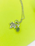 Silver Pinecone Maple Leaf Charm Necklace, N5457