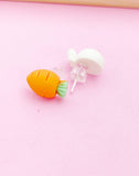 Cute White Rabbit and Orange Carrot 925 Sterling Silver Stud Earrings Easter Gifts Idea Made to Order Jewelry, N5489