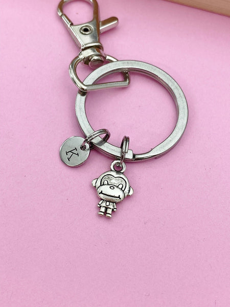 Silver Cute Monkey Charm Keychain Wildlife Love Gifts Idea Personalized Customized Made to Order Jewelry, BN160