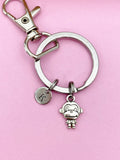 Silver Monkey Charm Keychain, Personalized Initial, Wildlife Lover Gift