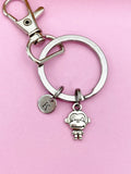 Silver Monkey Charm Keychain, Personalized Initial, Wildlife Lover Gift