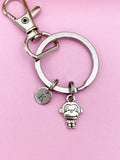 Silver Monkey Charm Keychain, Personalized Initial, Wildlife Lover Gift