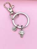 Silver Monkey Charm Keychain, Personalized Initial, Wildlife Lover Gift