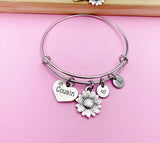 Silver Sunflower Cousin Charm Bracelet Cousin Gifts Idea Personalized Customized Jewelry N957