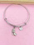 Silver Mother and Baby Giraffe Bangle Bracelet, Personalized Initial Charm