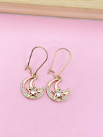 Gold Moon with Star Charm Earrings Best Friends Gifts Ideas Personalized Customized Made to Order Jewelry, AN4109