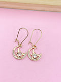 Gold Moon with Star Charm Earrings Best Friends Gifts Ideas Personalized Customized Made to Order Jewelry, AN4109