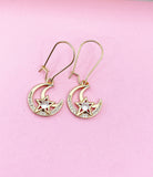 Gold Moon with Star Charm Earrings Best Friends Gifts Ideas Personalized Customized Made to Order Jewelry, AN4109
