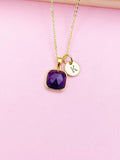 Gold Natural Amethyst Necklace February Birthday Gift Ideas Personalized Customized Jewelry, N3437