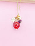 Gold Strawberry Necklace, February Natural Amethyst Gemstone, Personalized Customized Made to Order Jewelry Gift Idea, 2N4983