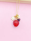 Gold Strawberry Necklace, February Natural Amethyst Gemstone, Personalized Customized Made to Order Jewelry Gift Idea, 2N4983