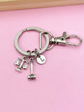 Lawyer Keychain, Scales, Gavel Charm, Initial Keyring